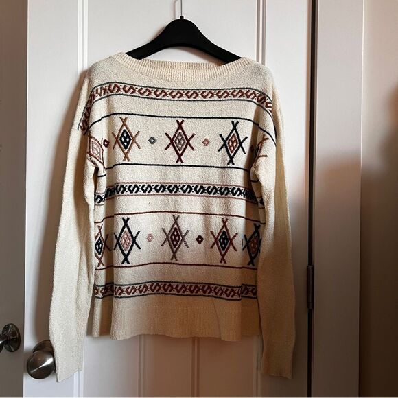 New Madewell Embroidered Reseda Pullover Sweater Cotton XS H6909 Southwestern - Picture 4 of 7